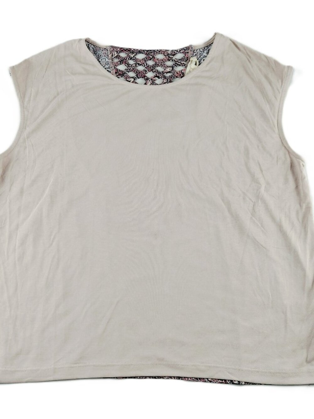 Mystree Lattice Back Modal Tee T-Shirt Women's Size Large Taupe Medallion Print